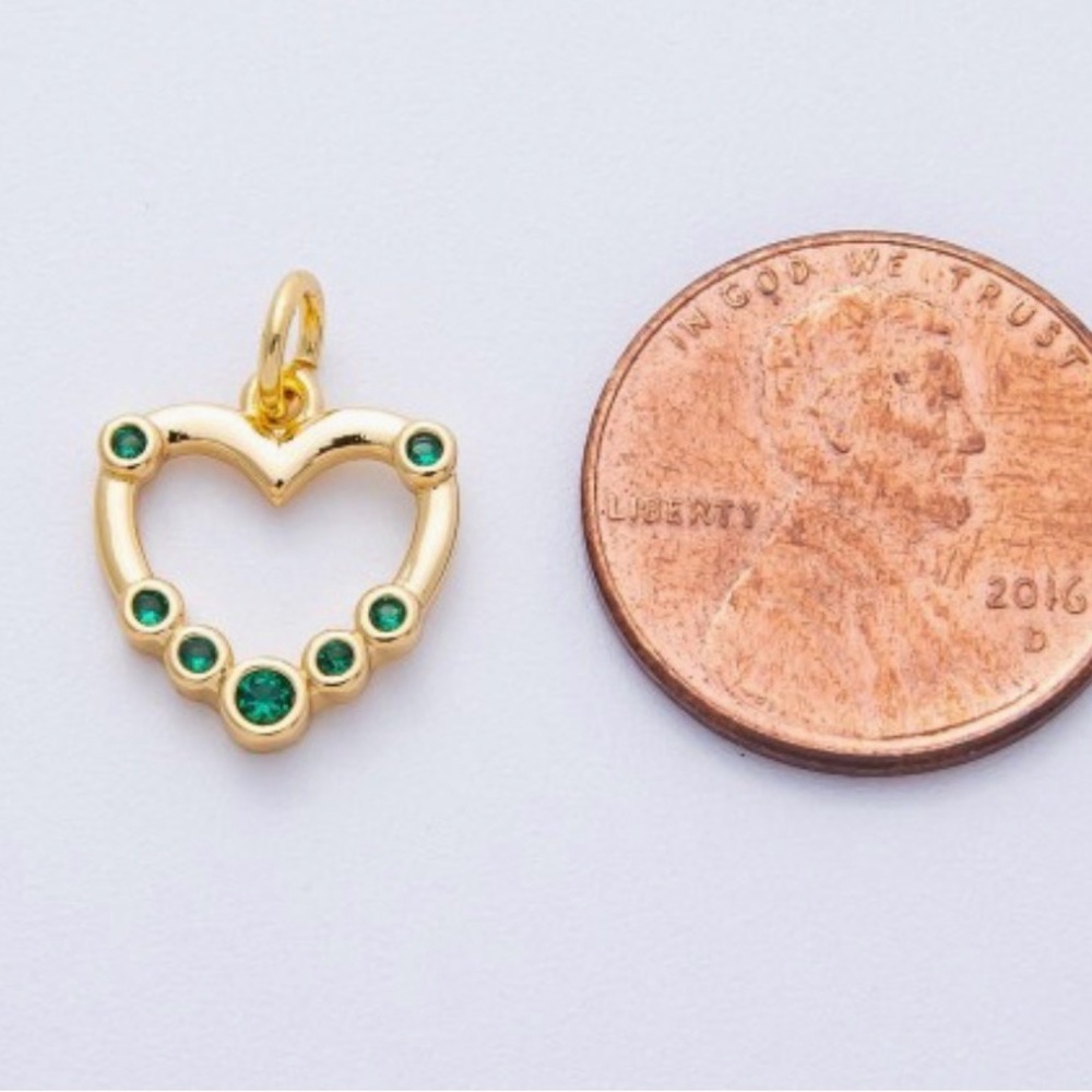 14K Gold plated Green CZ Heart Pendant Necklace | 16” Gold Plated Chain | New - Picture 9 of 12
